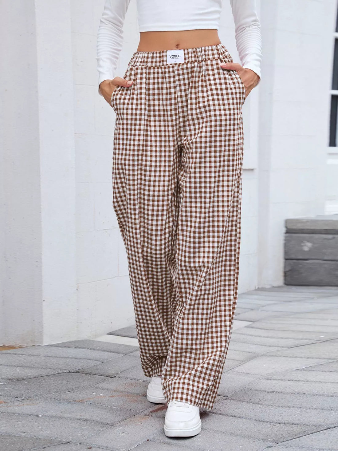 Plaid Wide Leg Casual Pants 
