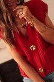 Button Down Sweater Vest with Pockets 