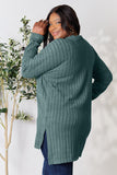 Basic Bae Full Size Ribbed Round Neck Long Sleeve Slit Top 