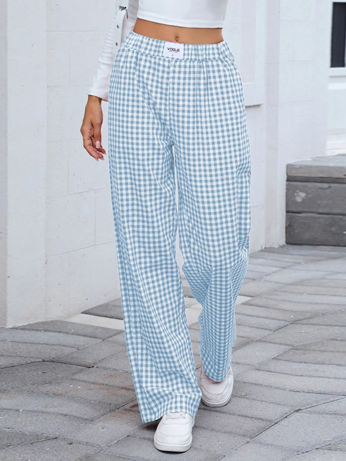 Plaid Wide Leg Casual Pants 