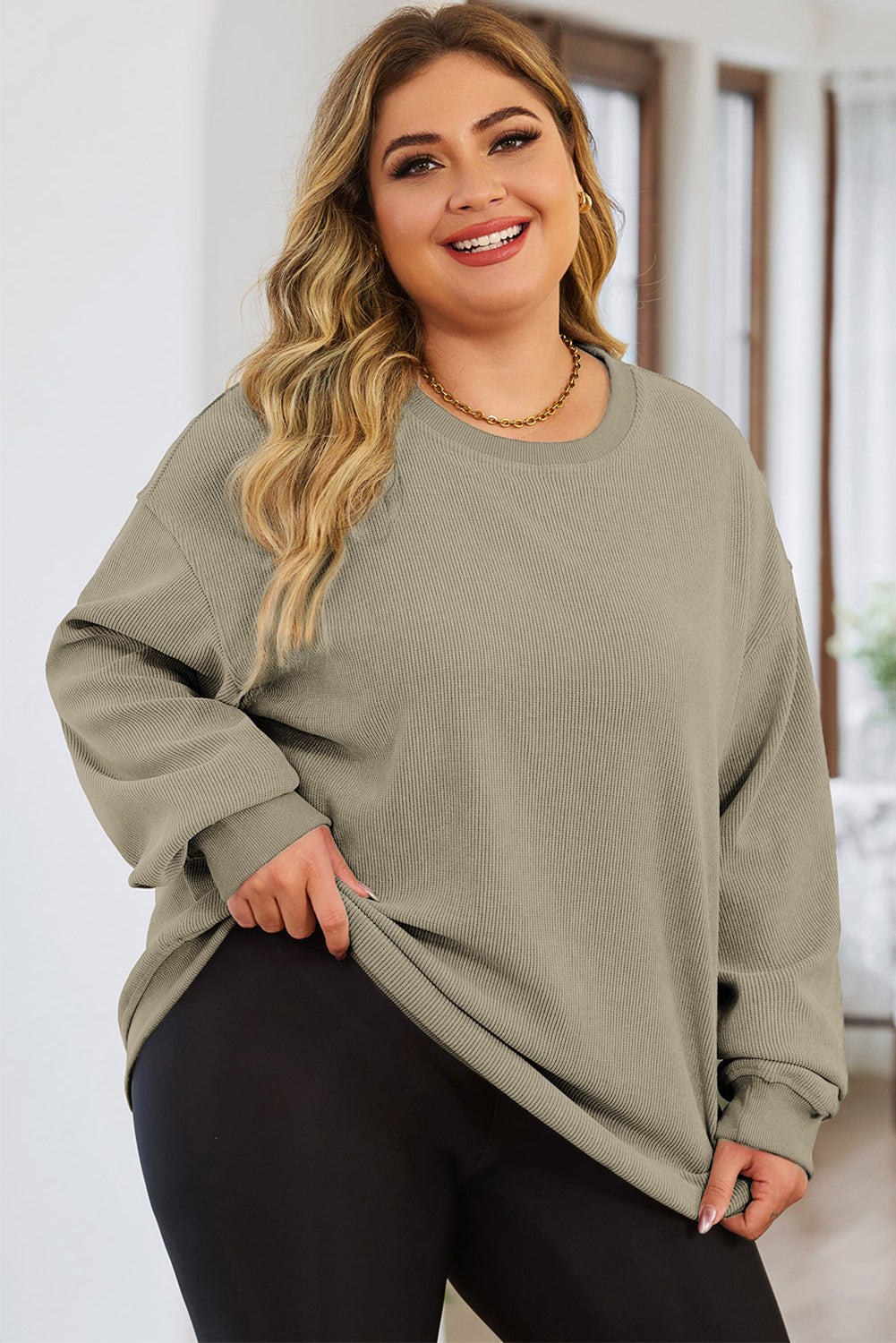 Plus Size Round Neck Dropped Shoulder Sweatshirt 