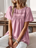 Devine Lace Detail Round Neck Short Sleeve Blouse 