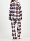 Plaid Collared Neck Button Up Top and Pants Lounge Set Lingerie & Nightwear
