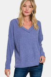 Zenana Full Size Ribbed V-Neck Drop Shoulder Top 