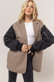 HYFVE Herringbone Mixed Media Contrast Long Sleeve Blazer 