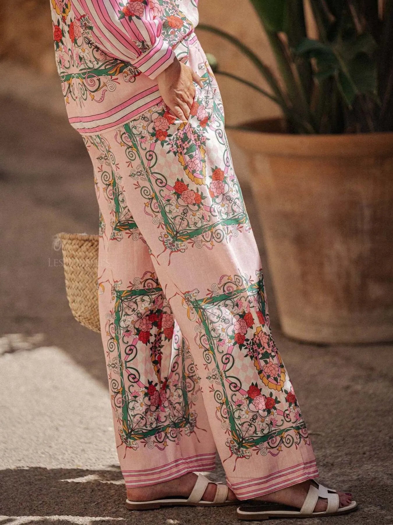 Printed Button Up Shirt and Pants Set Two Piece Dresses