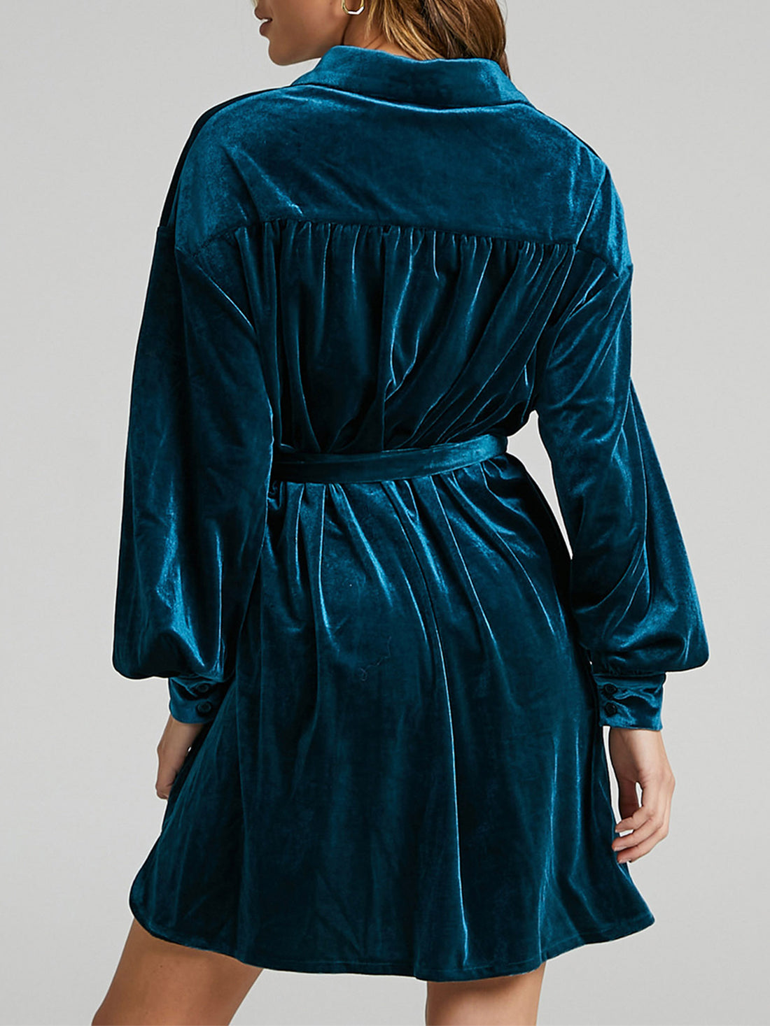 Collared Neck Button Down Long Sleeve Mini Dress 