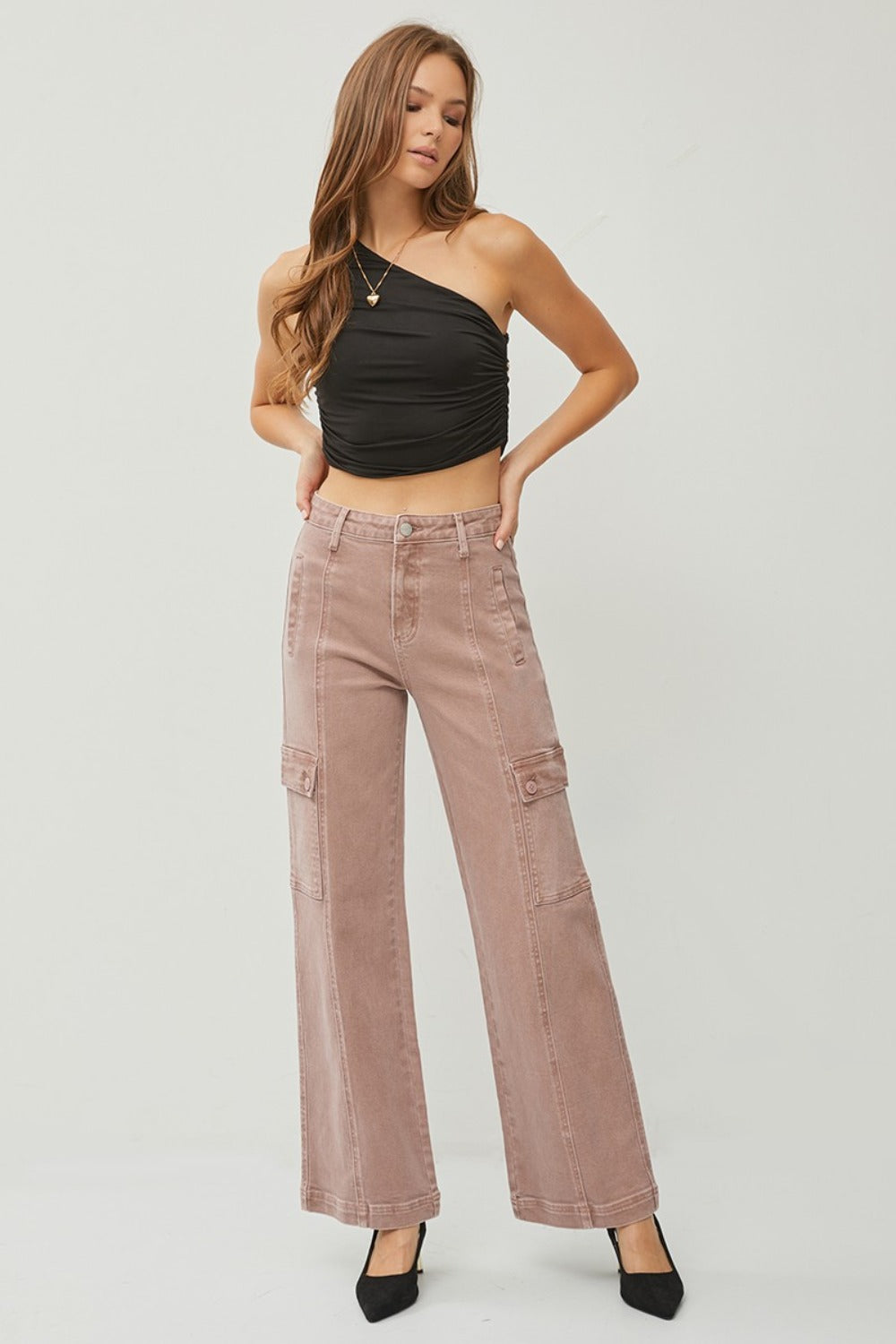 RISEN Full Size High Rise Wide Leg Cargo Jeans 