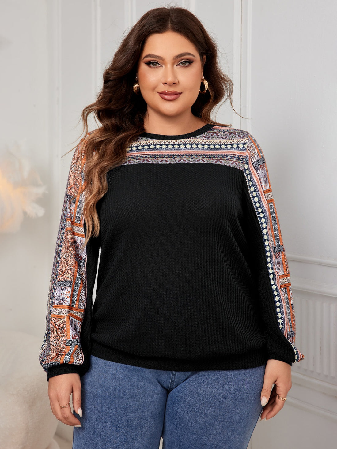 Honey Plus Size Printed Long Sleeve Sweatshirt 
