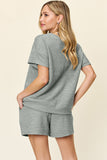Double Take Full Size Texture Short Sleeve T-Shirt and Drawstring Shorts Set 