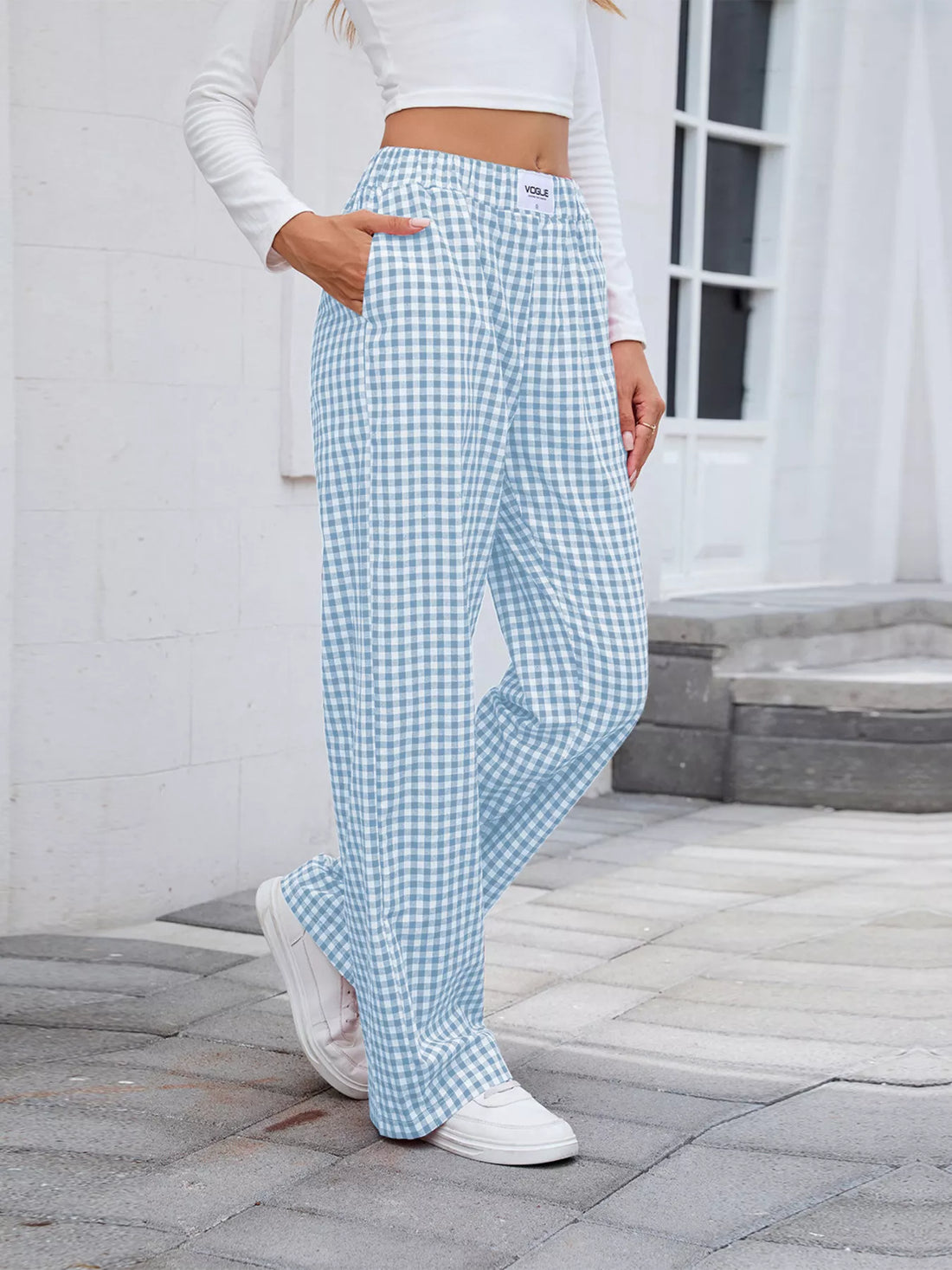 Plaid Wide Leg Casual Pants 