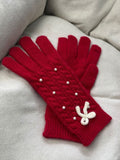 Thermal Pearl Detail Bow Five-Finger Gloves 