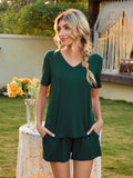V-Neck Short Sleeve Top and Pocketed Shorts Lounge Set Lingerie & Nightwear