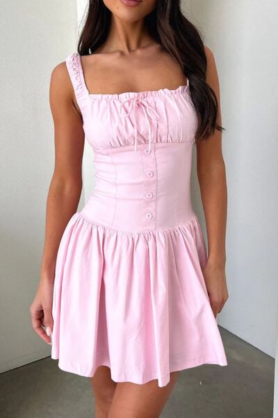 Decorative Button Square Neck Cami Dress Dresses