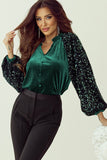 Sequin Notched Long Sleeve Blouse 