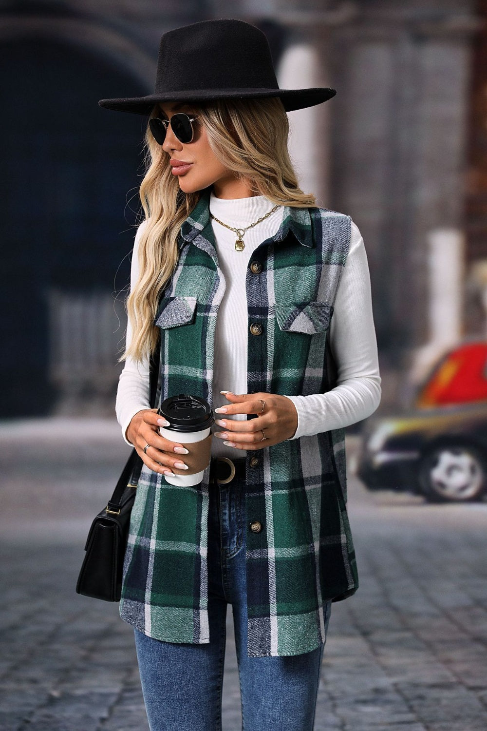Plaid Button Up Vest Coat 