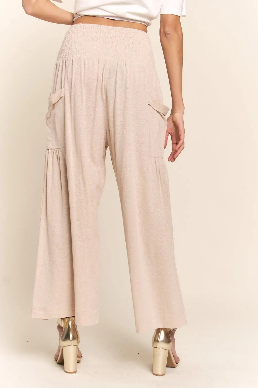 J.NNA Smocked Waist Boho Wide Leg Pants with Pockets 
