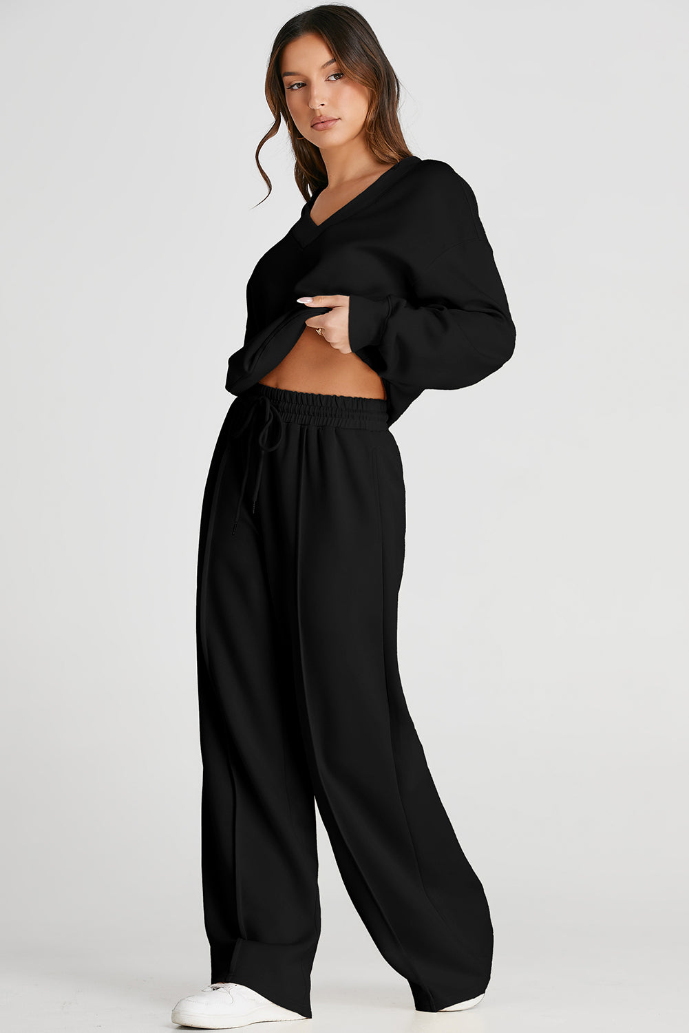 V-Neck Long Sleeve Top and Pants Active Set 