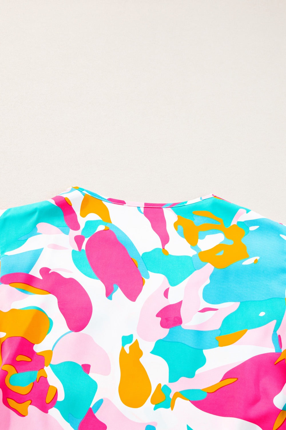 Plus Size Ruffled Printed Notched Cap Sleeve Blouse 