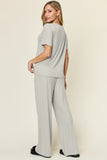 Double Take Full Size Round Neck Short Sleeve T-Shirt and Wide Leg Pants Set 