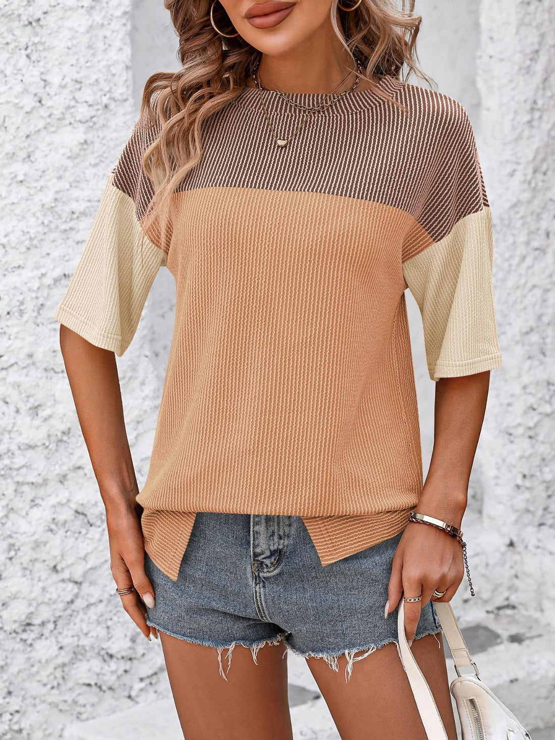 Mandy Color Block Round Neck Half Sleeve T-Shirt 