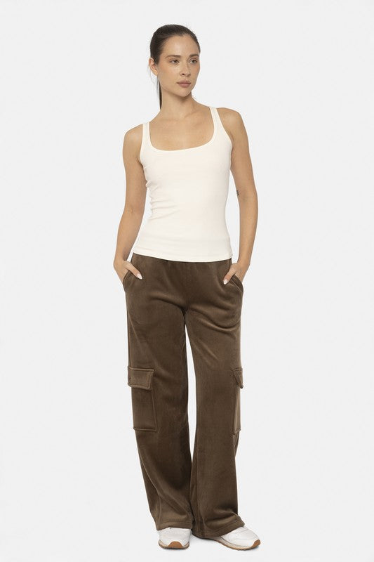 Mono B Elastic Waist Corduroy Cargo Pants 