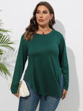 Plus Size Round Neck Long Sleeve Slit T-Shirt 