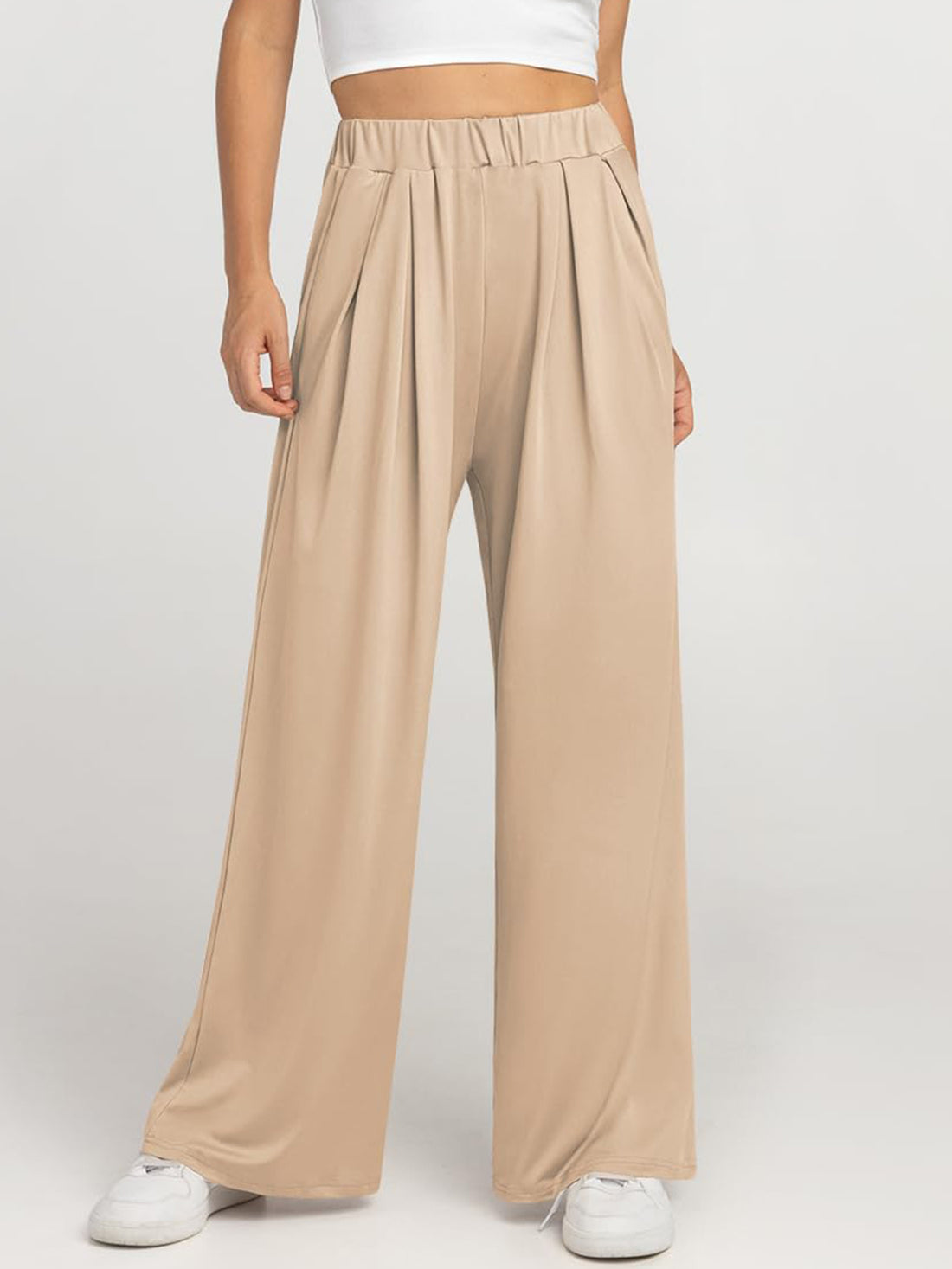 Elastic Waist Wide Leg Pants Pants