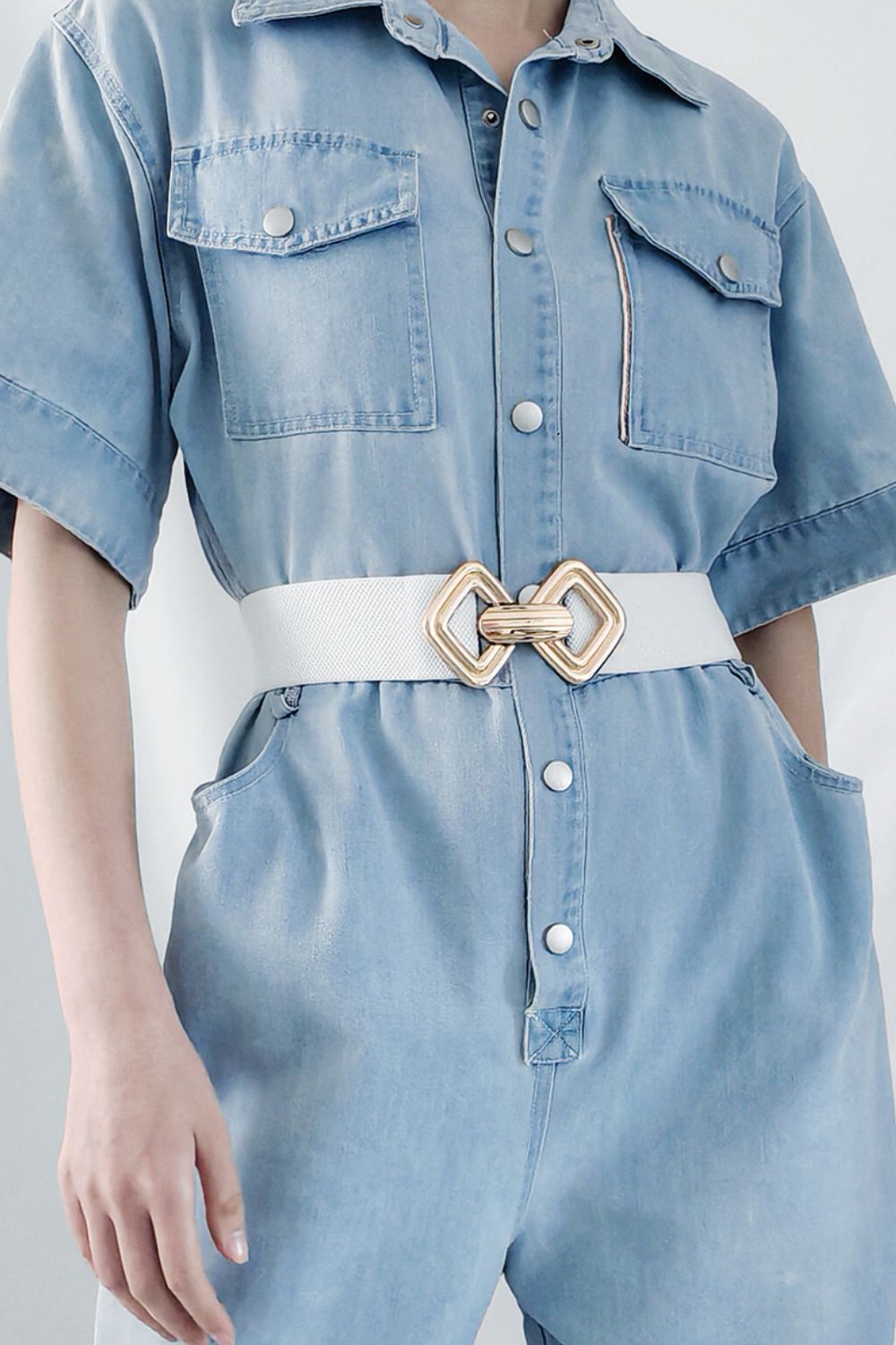 Geometric Buckle Elastic Wide Belt 