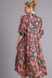 Umgee Full Size Paisley Print Satin Tiered Midi Dress Plus Size Dresses