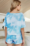 Shiny Tie-Dye Boat Neck Top and Shorts Lounge Set 