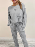 Star Print Long Sleeve Top and Pants Lounge Set Lingerie & Nightwear