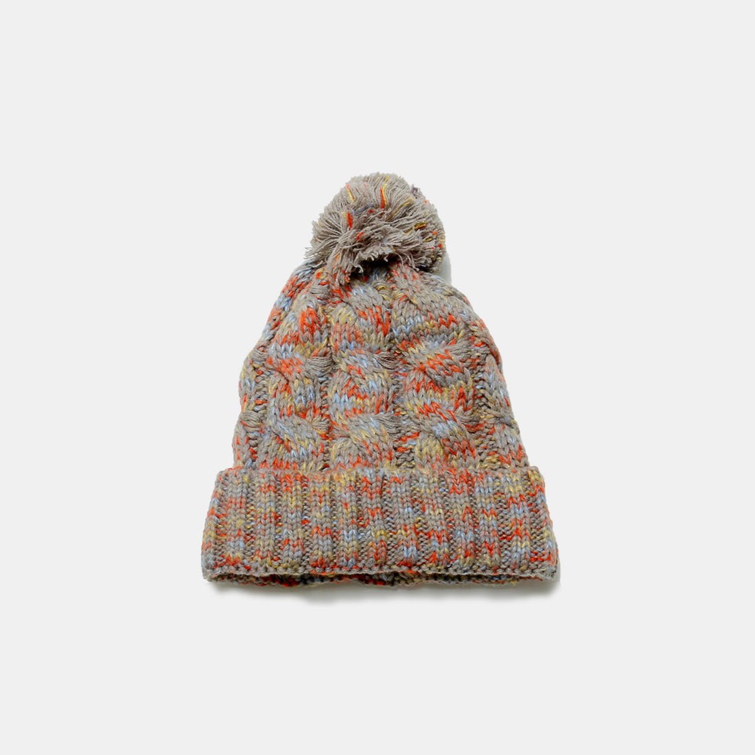 Contrast Cable-Knit Hat with Pompom 