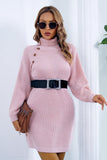 Buttoned Turtleneck Long Sleeve Sweater Dress Dresses