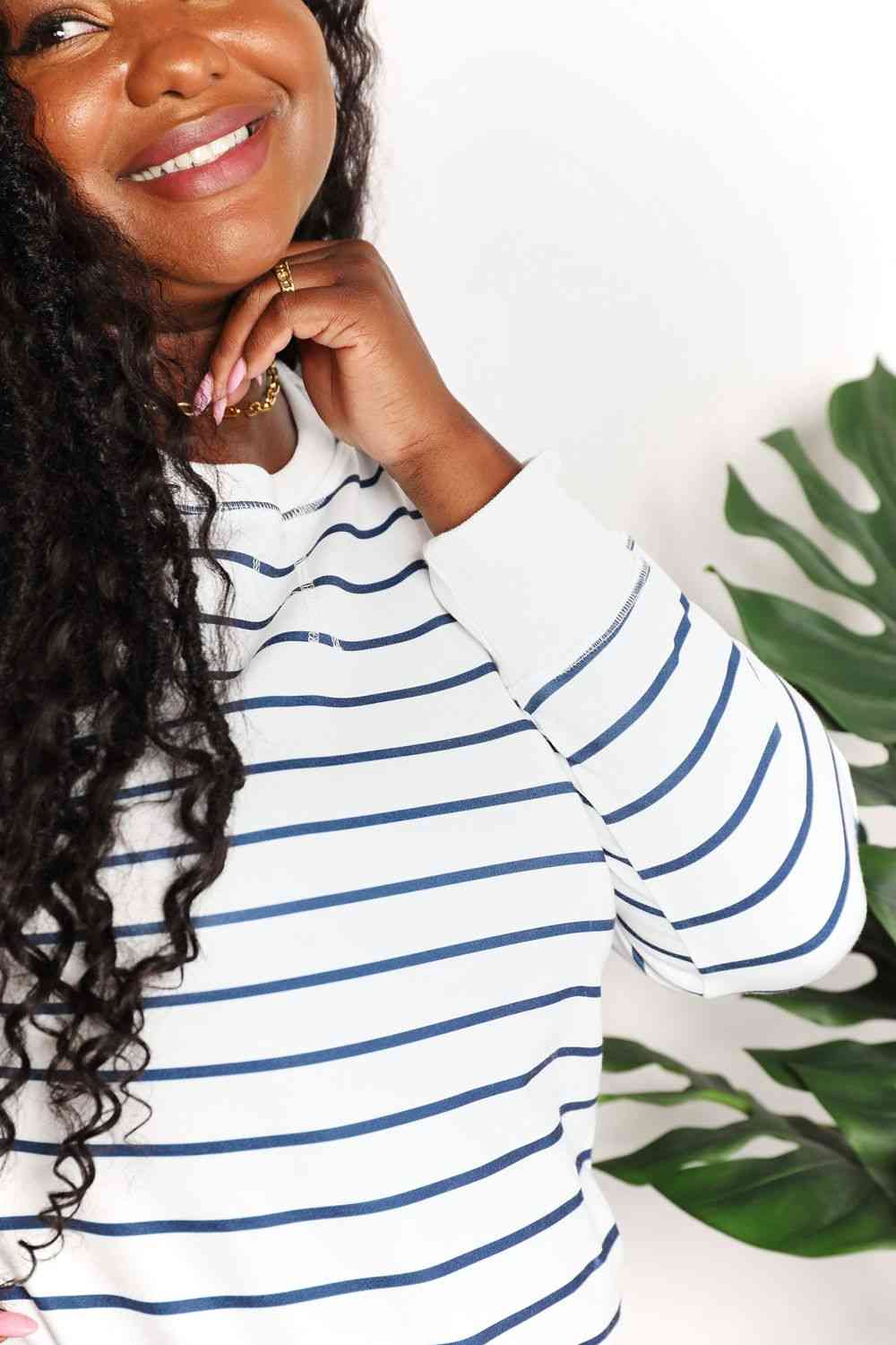 Double Take Striped Long Sleeve Round Neck Top 