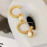 Rope Cat's Eye Stone C-Hoop Earrings 