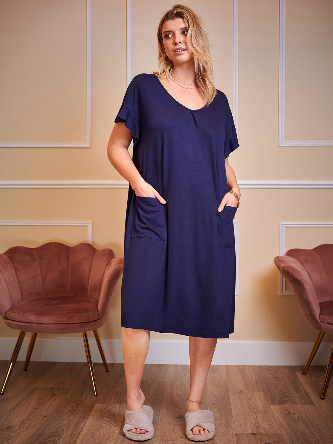 Plus Size Round Neck Short Sleeve Lounge Dress 