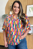 Double Take Full Size Geometric Notched Dolman Sleeve Top 