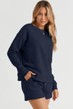 Double Take Full Size Texture Long Sleeve Top and Drawstring Shorts Set 