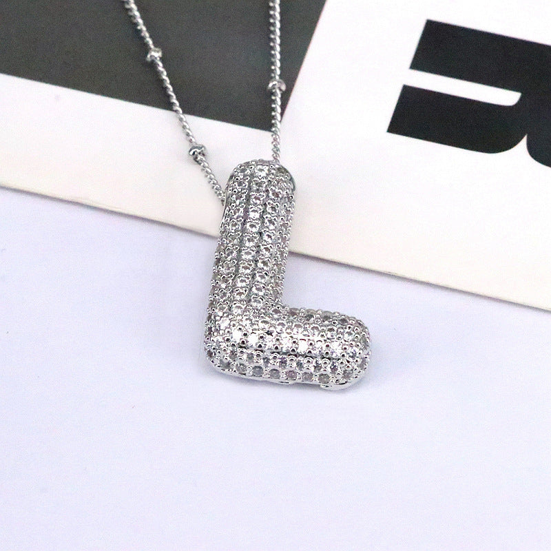 Copper Inlaid Zircon Letter Pendant Necklace 