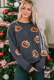 Sequin Patch Pumpkin Round Neck Sweatshirt 