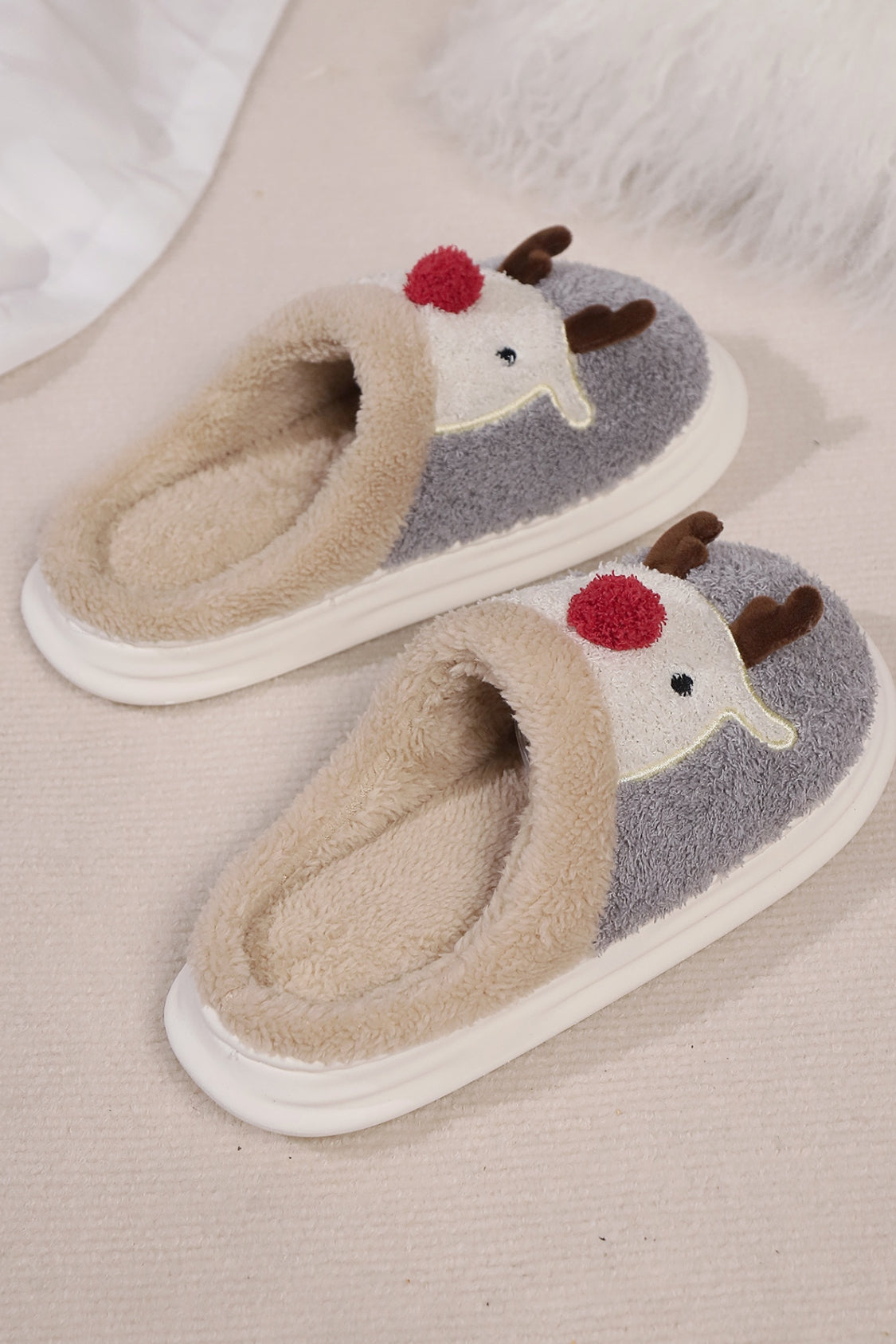 Elk Furry PVC Flat Slippers 
