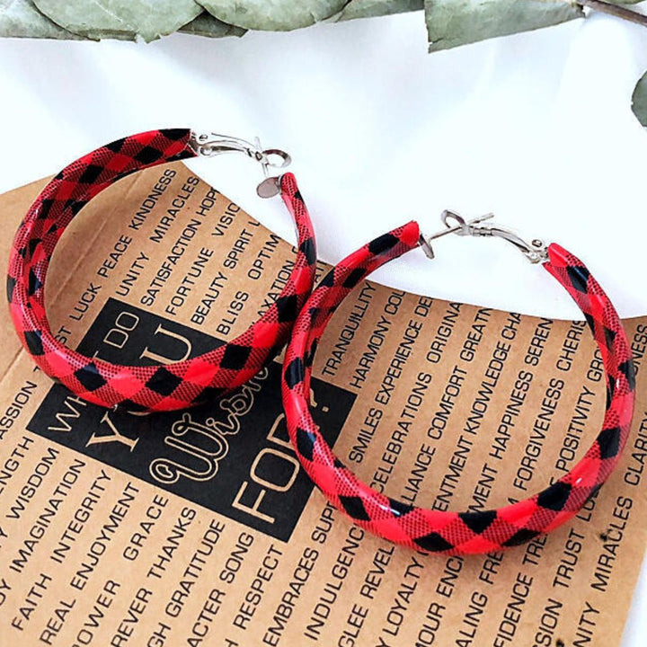 Plaid PU Leather Hoop Earrings 