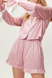 Basic Bae Tied Cuff Collared Neck Top and Frill Shorts Lounge Set 