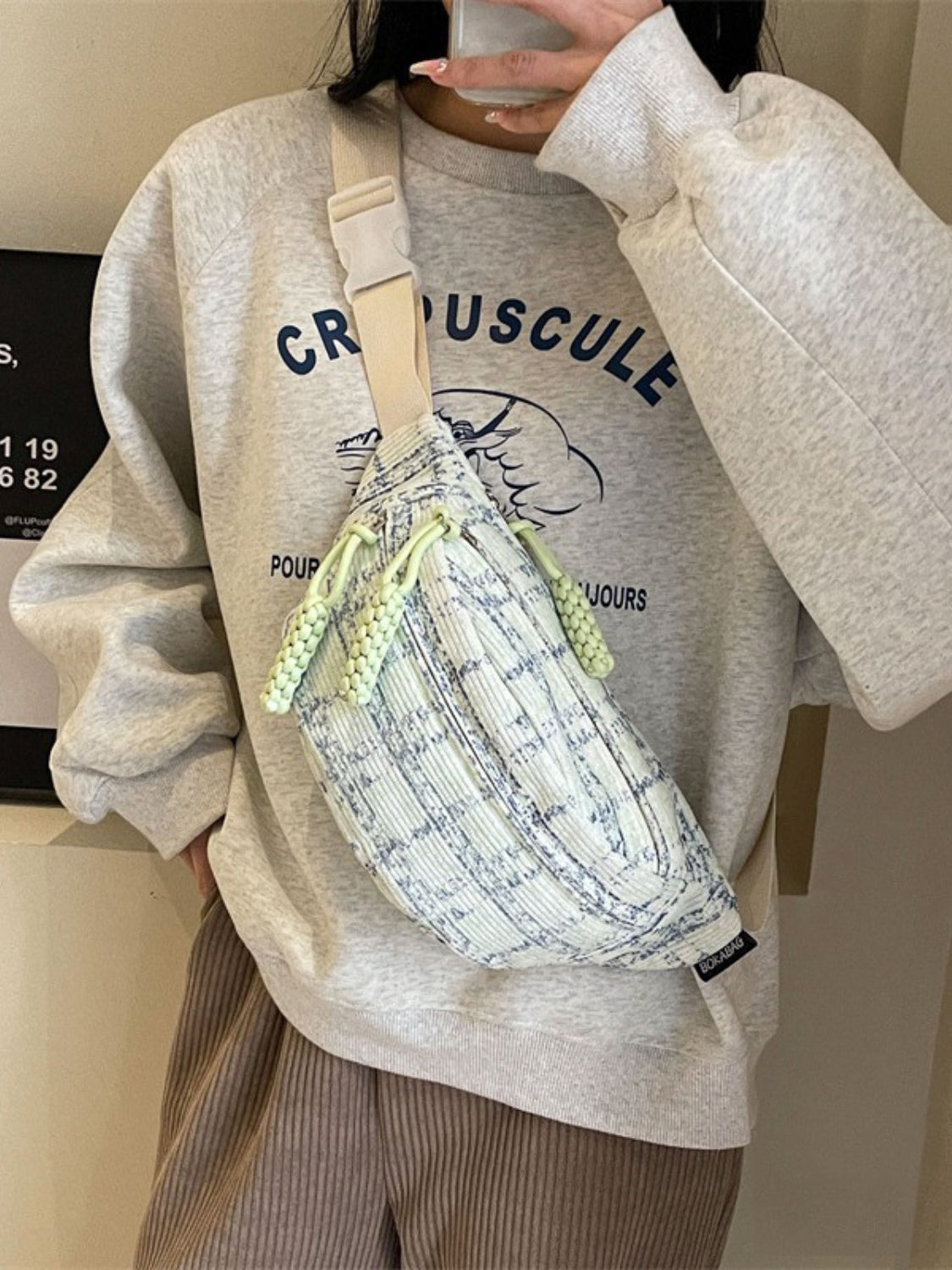 Contrast Plaid Polyester Crossbody Bag 