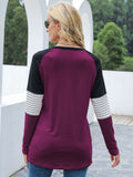 Contrast Striped Round Neck Long Sleeve T-Shirt 
