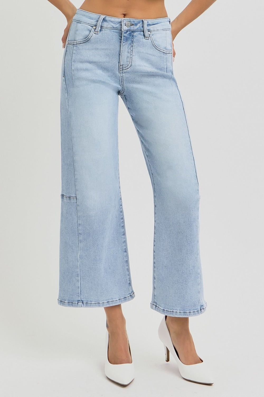 RISEN Full Size High Rise Seamed Detail Wide Leg Crop Jeans 