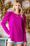 First Love Texture Puff Sleeve Round Neck Blouse 