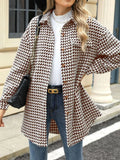Houndstooth Button Up Long Sleeve Coat 