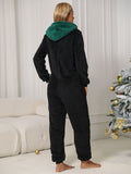 Pom-Pom Trim Zip Front Hooded Lounge Jumpsuit Lingerie & Nightwear
